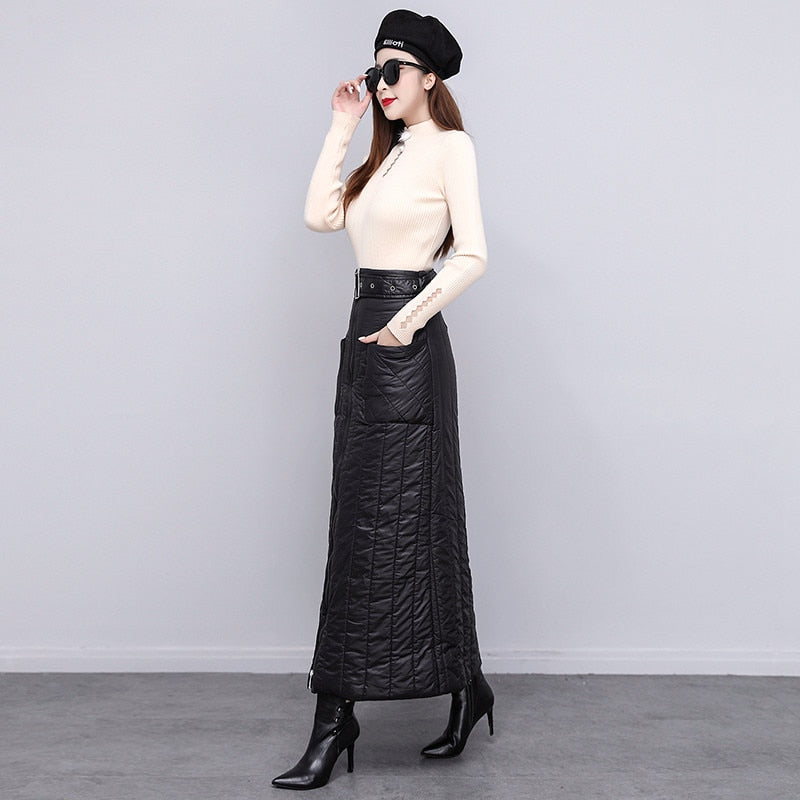 vintage high waist autumn winter casual loose long womens skirt