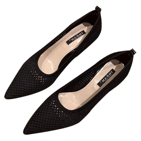 Women Pumps Comfortable Triangle Heeled Single Shoes Flying Woven