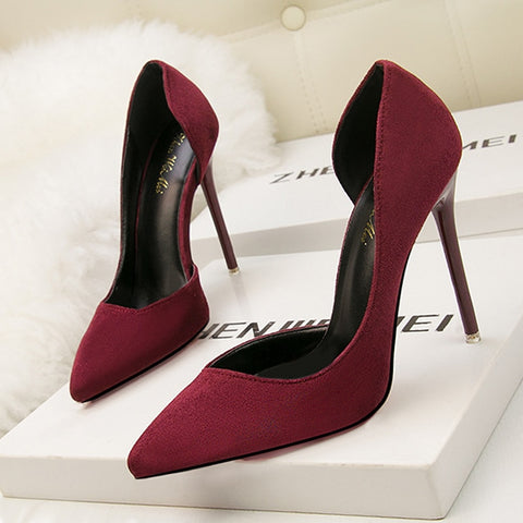 Women's Pumps Suede High Heels Female Pointed Toe Office Shoes Stiletto Women Pumps Shoes On Heels 10 cm Solid Party Shoes Lady
