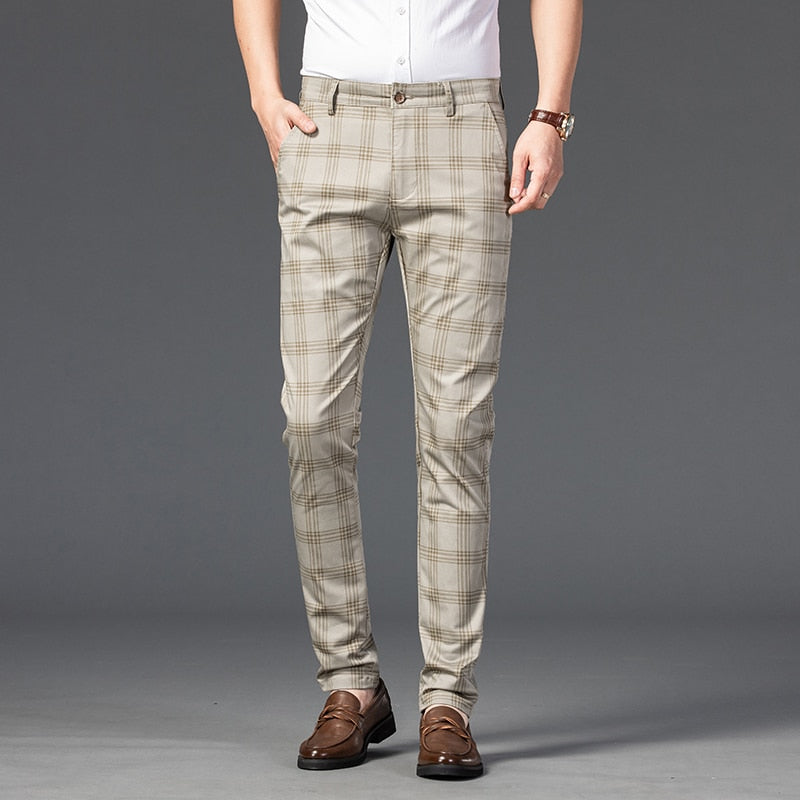 Men Trousers Business Stripe Plaid Trouser Suit Pants