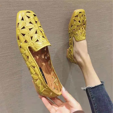 Square Toe Shoes Women Embroidery Shoes Soft Loafers Leisure Women Ballet Flats