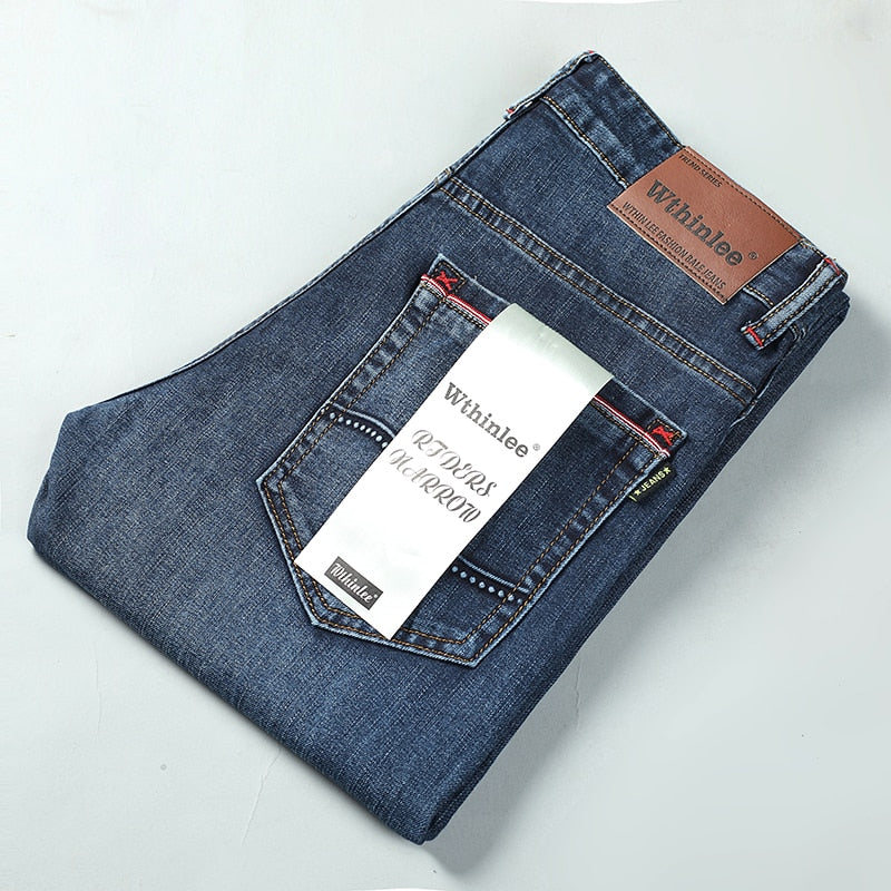 Men Jeans Business Stretch Slim Jeans Classic Trousers Denim Pants