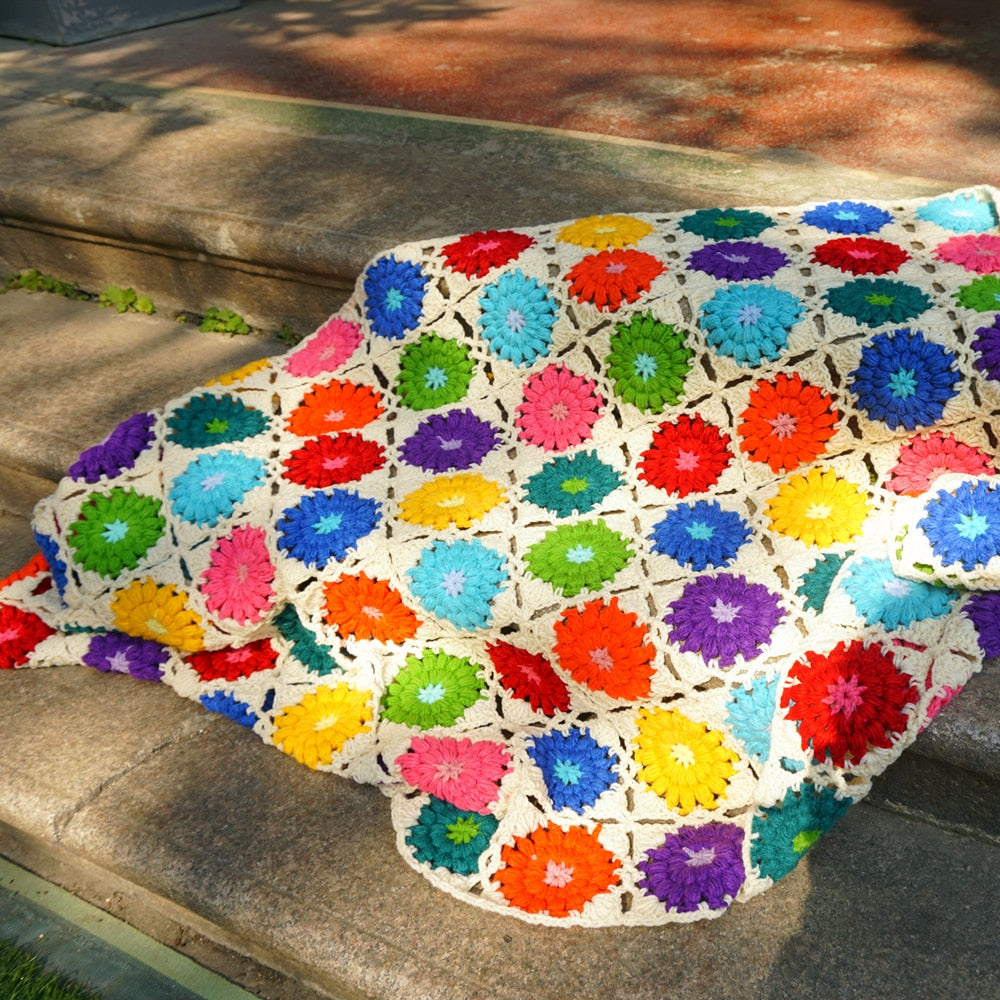 Handmade Crochet colorful Rainbow blanket Crochet Warm blanket