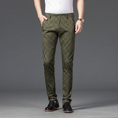 Men Plaid Casual Pants Business Cotton Stretch Straight Trousers