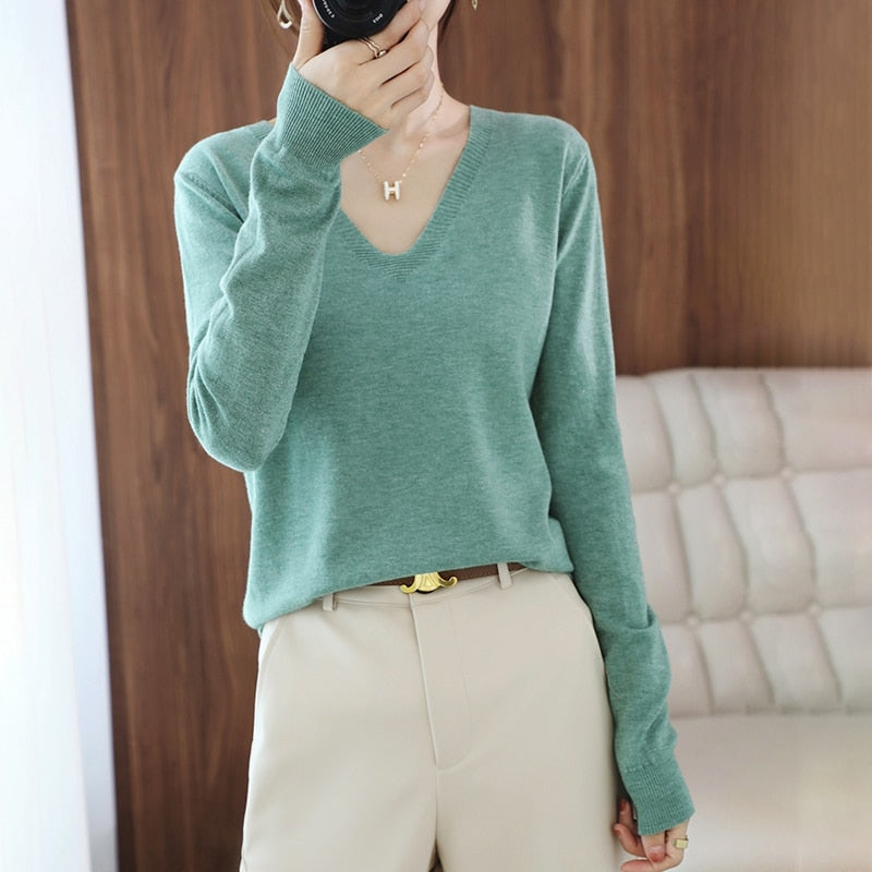 sweater V-neck pullover thin sweater loose version cardigan