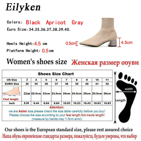 Knitted Socks Women Boots Low Heel Short Boots Pointed Toe Ankle