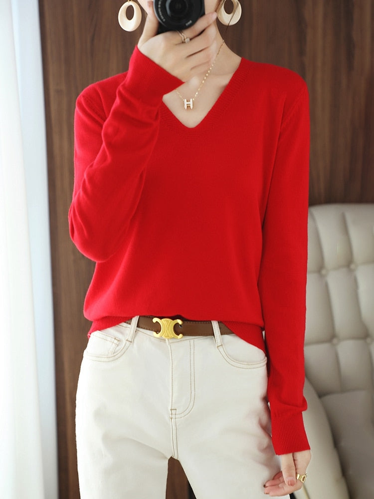 sweater V-neck pullover thin sweater loose version cardigan