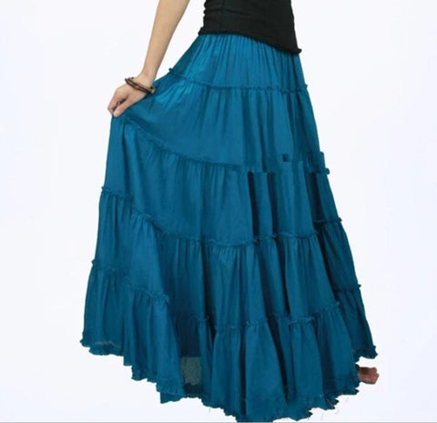 Women Skirt Linen Vintage Long Skirts Elastic Waist Maxi Skirts