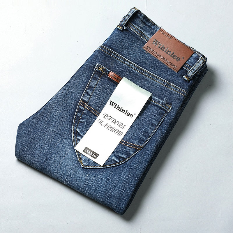 Men Jeans Business Stretch Slim Jeans Classic Trousers Denim Pants