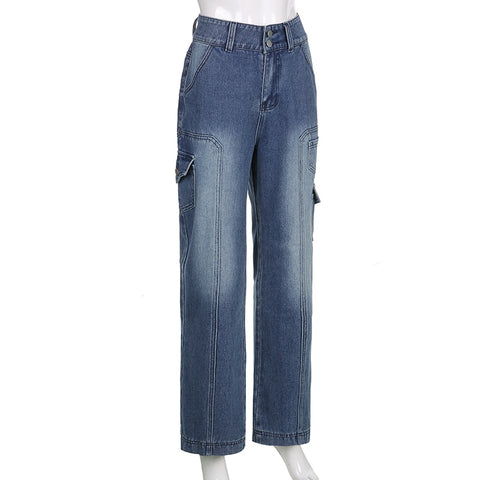 Jeans Women High Waist Jeans Wide Leg Pockets Baggy Pants