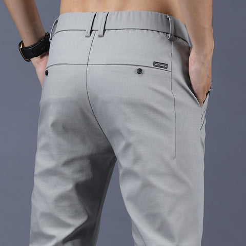 Pants Mens Slim Fit Elastic Waist Business Classic Trousers
