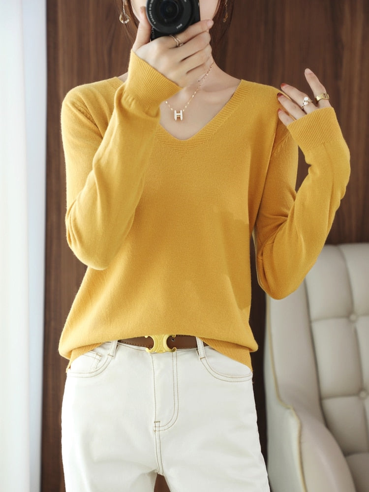 sweater V-neck pullover thin sweater loose version cardigan