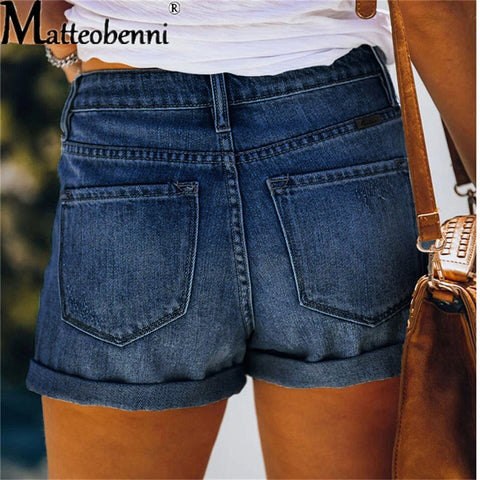 Women Ripped High Waisted Pocket Jeans Shorts