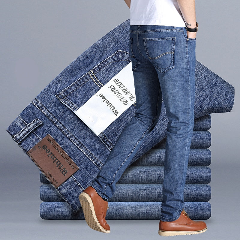 Men Jeans Business Stretch Slim Jeans Classic Trousers Denim Pants