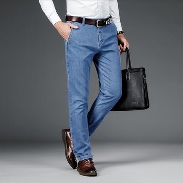 Classic Style Business Fashion Light Blue Cotton Trousers