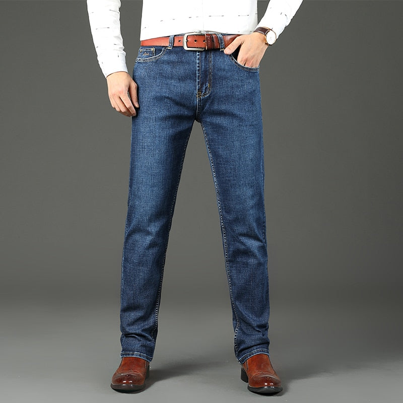 Men Jeans Business Stretch Slim Jeans Classic Trousers Denim Pants