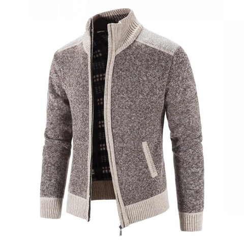 Men Sweater Coat Cardigan Knitted Sweater Jacket Slim Fit Stand Collar Thick Warm