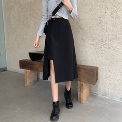 High Waist Skirts Women Summer All-match Street Side-slit