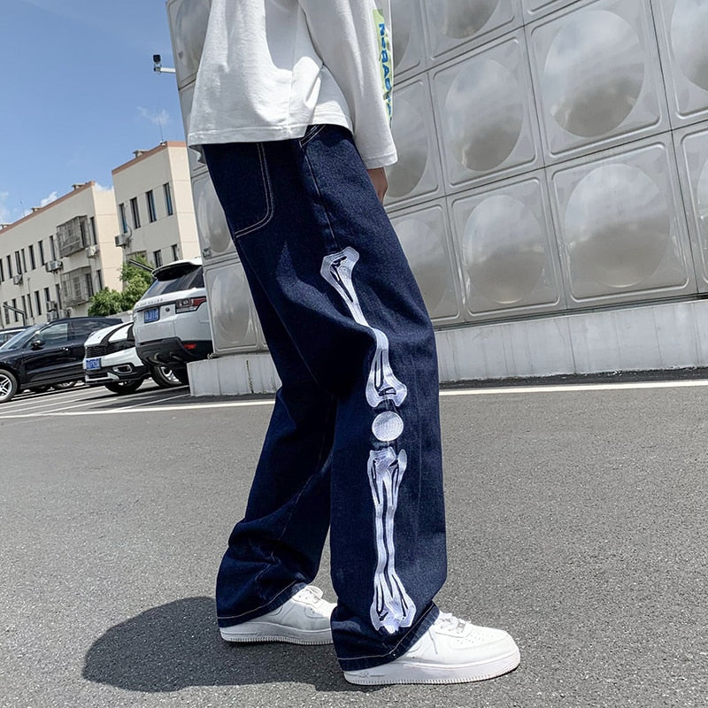 Straight Jean Pants Embroidery Trousers Pants Men Baggy