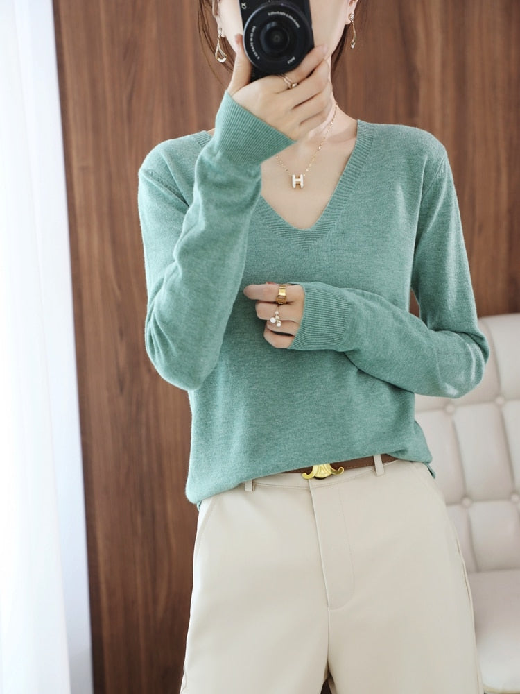 sweater V-neck pullover thin sweater loose version cardigan