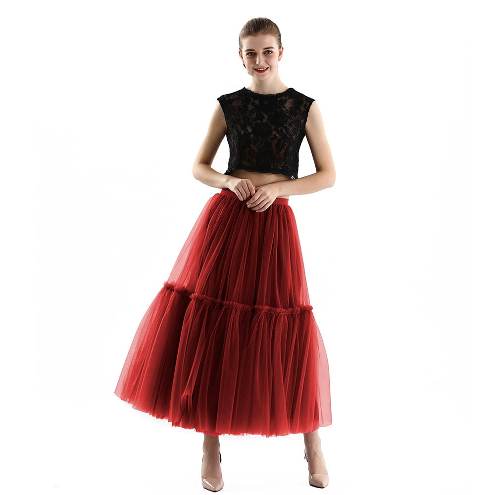 Maxi Long Tulle Skirts Women Gothic Pleated Skirt Jupe Longue