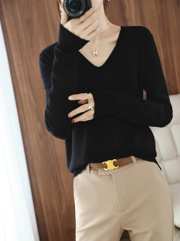 sweater V-neck pullover thin sweater loose version cardigan