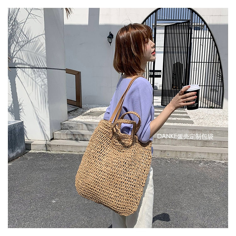 Casual Straw Women Shoulder Bags Wicker Woven Handbags Bag Tote Purses