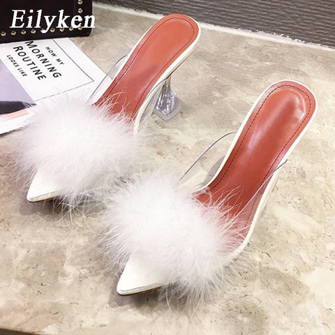Woman Pumps Transparent Crystal High Heels Peep Toe Slippers Shoes