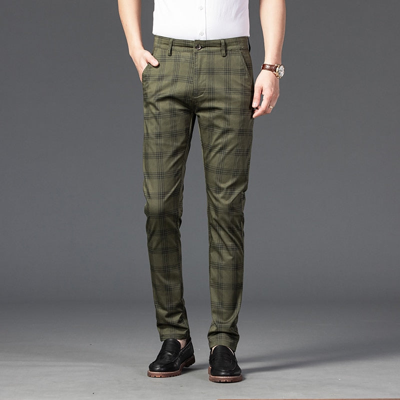 Men Trousers Business Stripe Plaid Trouser Suit Pants