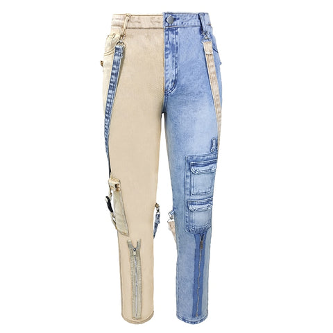 Men jeans high street straight overalls hip-hop trousers