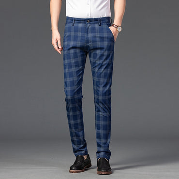 Men Trousers Business Stripe Plaid Trouser Suit Pants