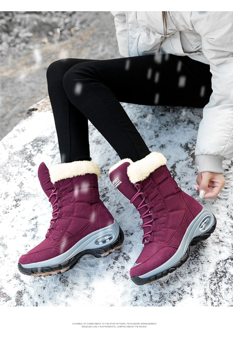 Women Boots Mid-Calf Snow Boots Lace-up Comfortable Waterproof