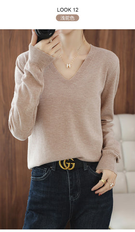 sweater V-neck pullover thin sweater loose version cardigan