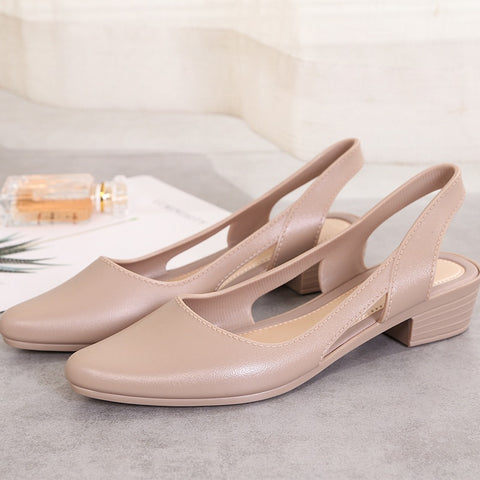 Jelly Sandals Women Pointed Toe Chunky Med High Heels Flip Flops