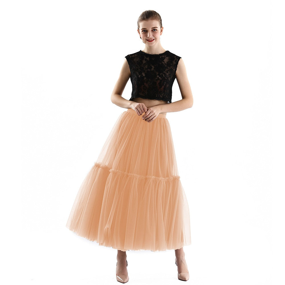 Maxi Long Tulle Skirts Women Gothic Pleated Skirt Jupe Longue