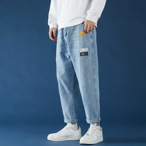 Jeans Trousers Mens Vintage Straight Baggy Belt Jeans Denim Pants