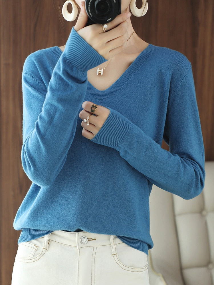 sweater V-neck pullover thin sweater loose version cardigan