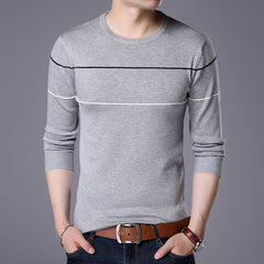 Men Knitted Sweater T Shirt O Neck Long Sleeve Pullover Stripe Jumper Bottoming Shirt