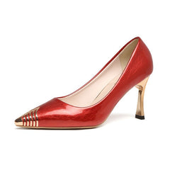 Women Pumps Gold Metal Toe High Heels Dress Shoes Heeled Basic Boat