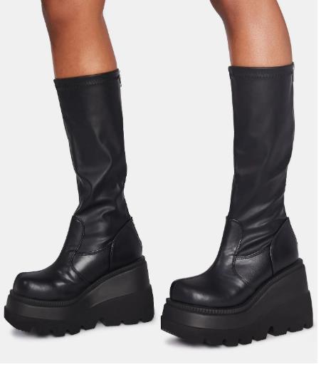 Women Shoes High Platform Heels Elasticity Motorcycles Boots Goth Zip Knee High