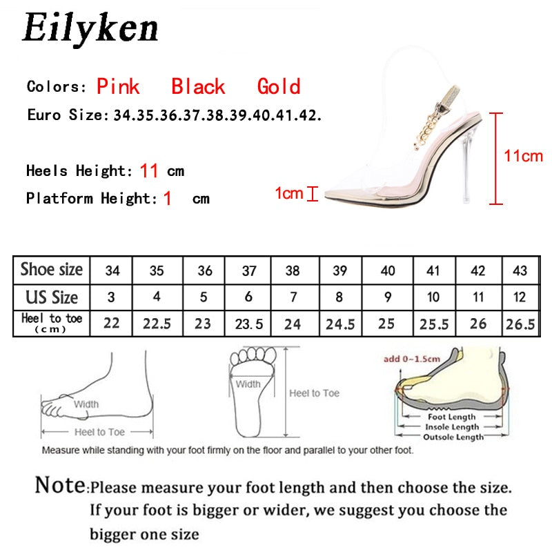 Transparent Pumps Women Pointed Toe Chain Design Crystal High Heels