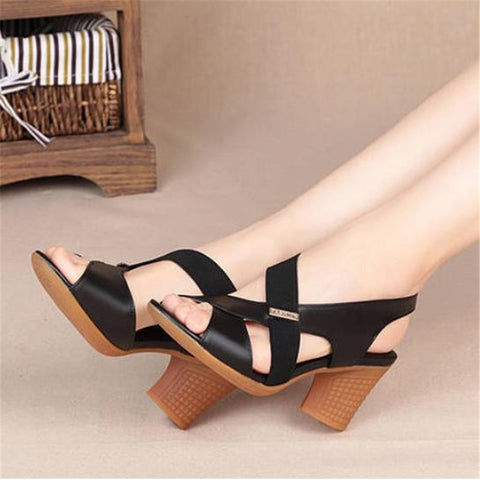 Sandals Women High Heels Thick Toe Non-slip Soft Bottom Shoes Slip-On