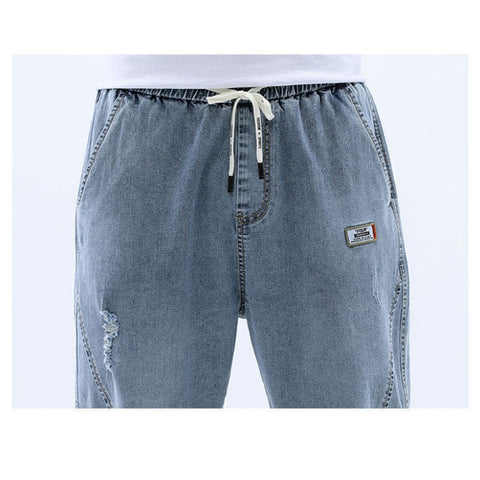 Jeans Men Pants Waist Comfort Loose Trousers Denim Pants