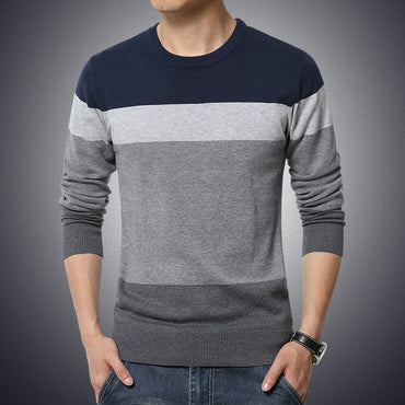 Men Sweater O-Neck Striped Slim Fit Knittwear Sweaters Pullovers