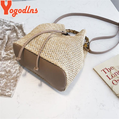 Handmade Women Straw Bags Crossbody Shoulder Bags Hard Top-handle Bag