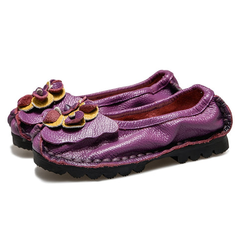 Soft Genuine Flat Shoes Women Flats with Flowers Designers Loafers Slip On