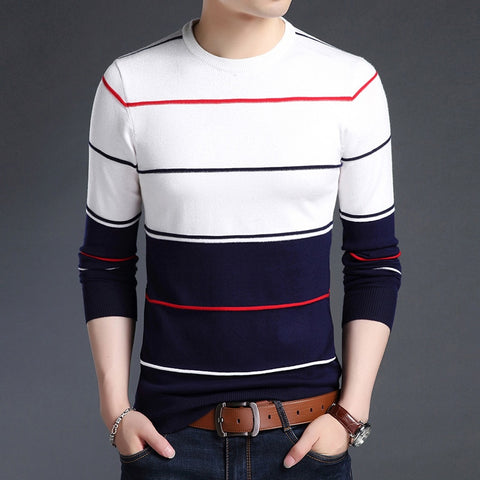 Sweater Mens Pullover Striped Slim Fit Jumpers Knitred Woolen Clothes