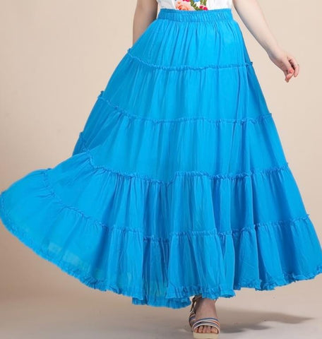 Women Skirt Linen Vintage Long Skirts Elastic Waist Maxi Skirts