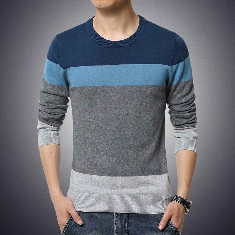 Men Sweater O-Neck Striped Slim Fit Knittwear Sweaters Pullovers