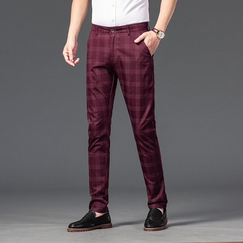 Men Trousers Business Stripe Plaid Trouser Suit Pants